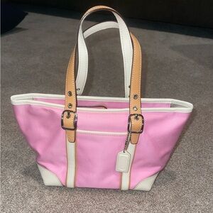 Coach Mini Hampton Pink & White Satchel Purse 2002